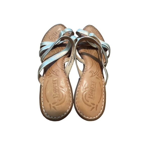 Born Soft Gold Metallic Multi Strap Slide Sandal Sz 8 - Picture 5 of 6